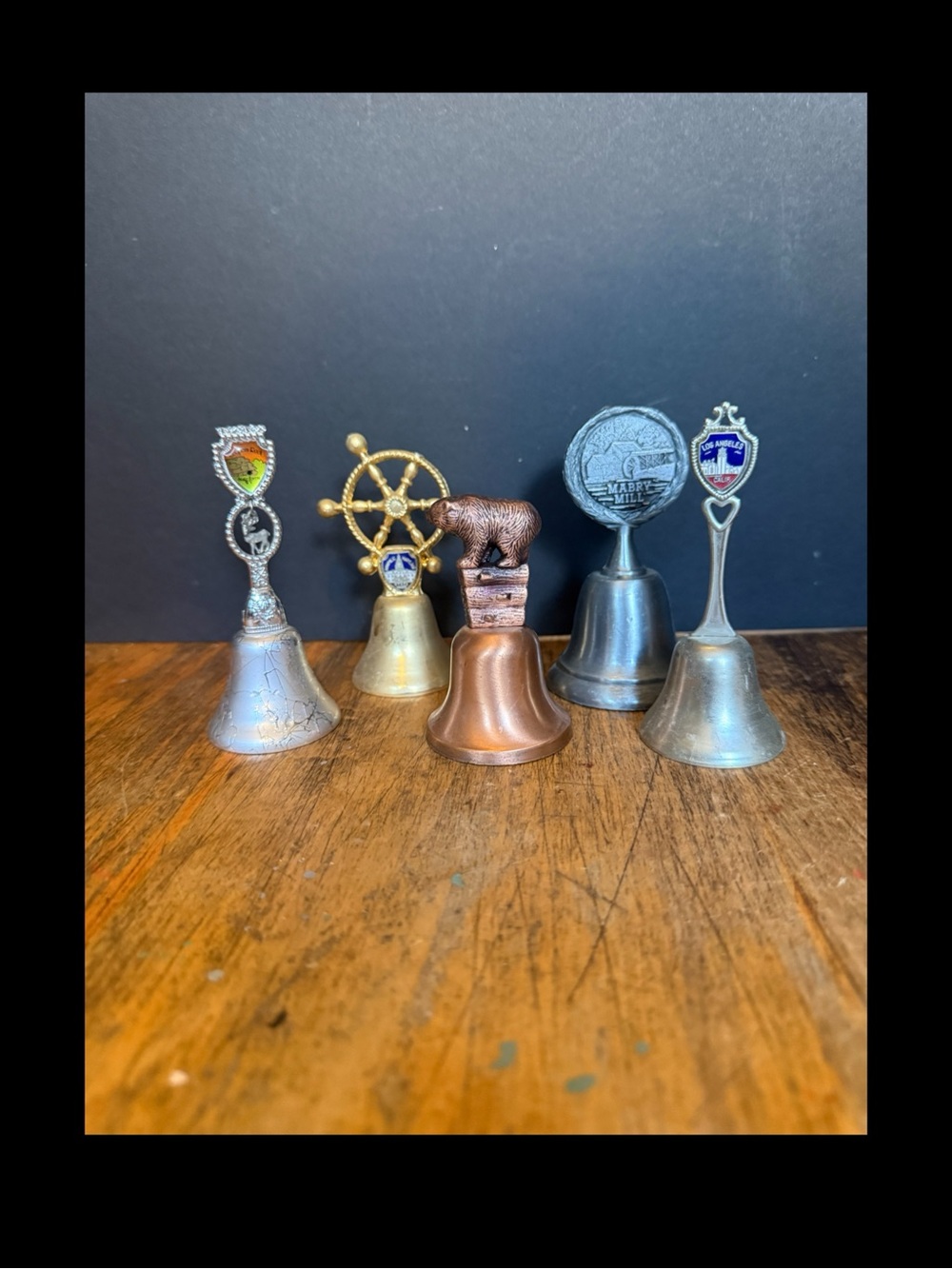 5 Vintage Metal Souvenir Bells Marbry Mill, LA, Maryland, Cook Forrest, WV